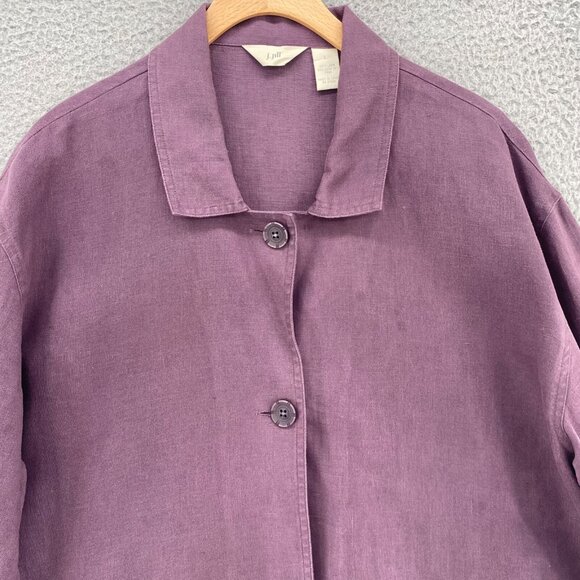 J Jill Jacket Womens Large Mauve Linen 3/4 Sleeve Button Up Collared Career Work - Picture 2 of 11
